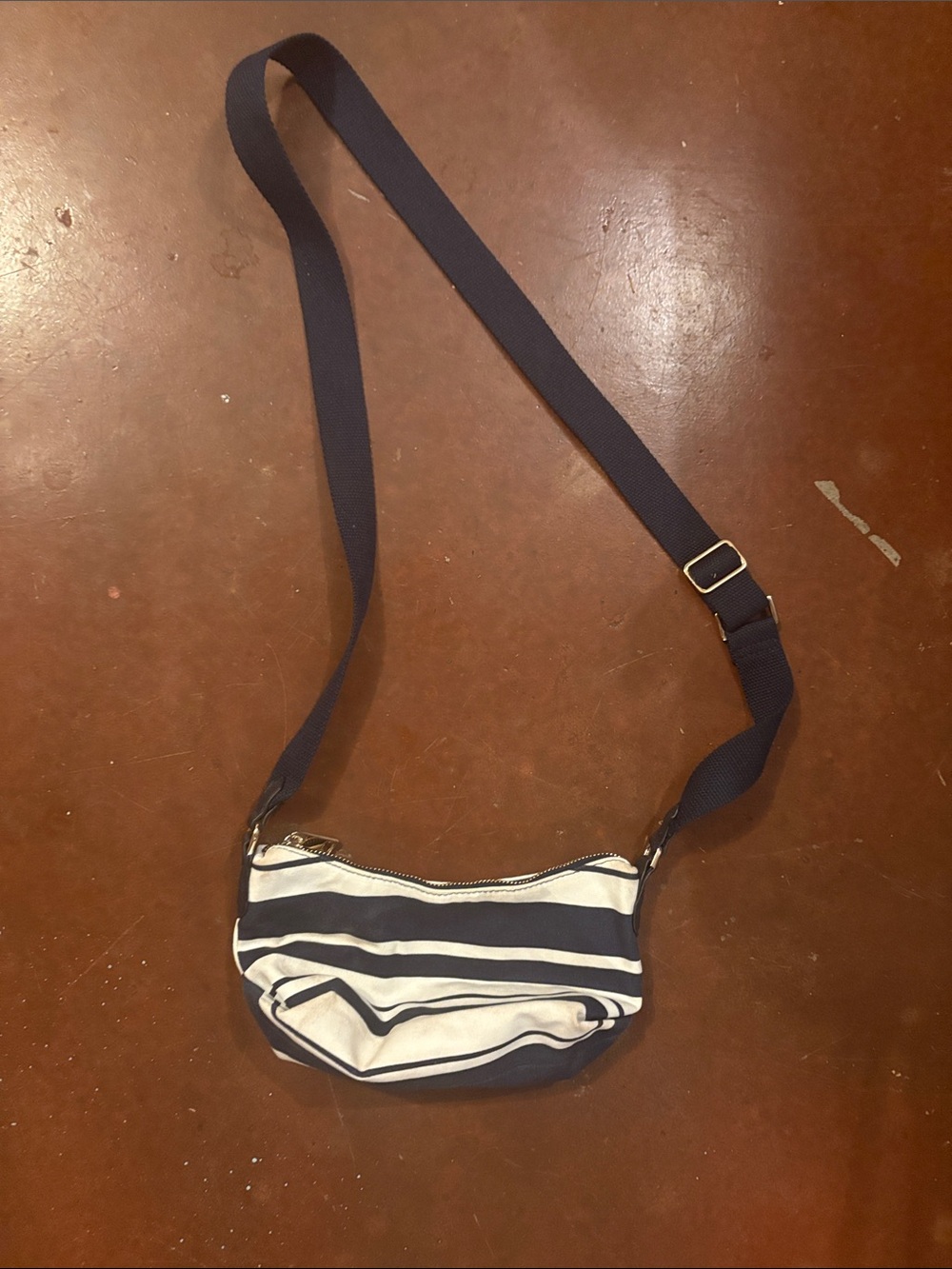 Striped Canvas Crossbody Bag in Navy and White